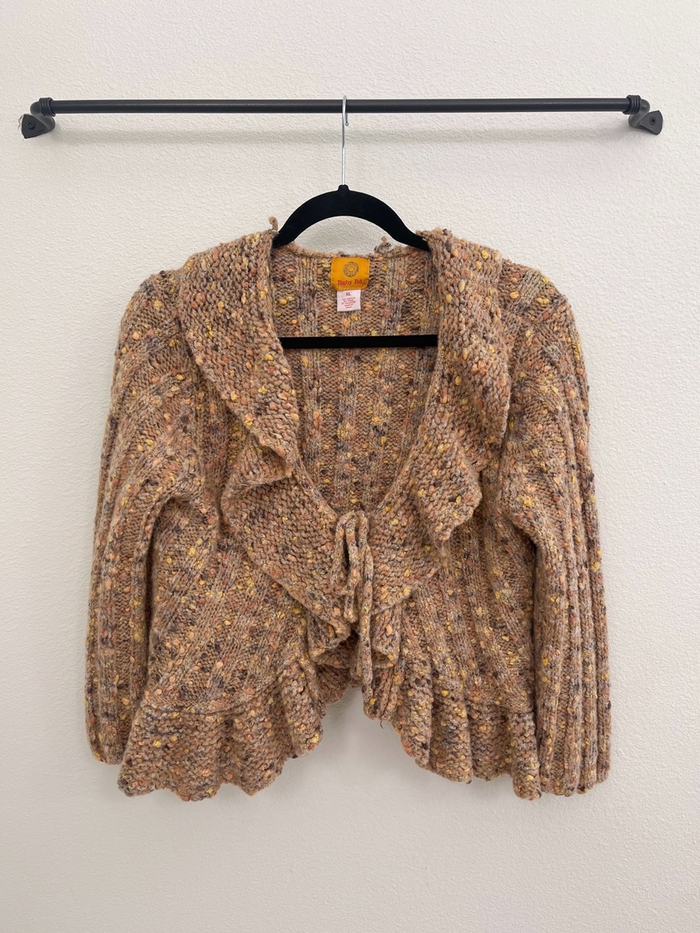 Ruby Rd. Wool Blend Chunky Speckled Ruffle Front Cardigan